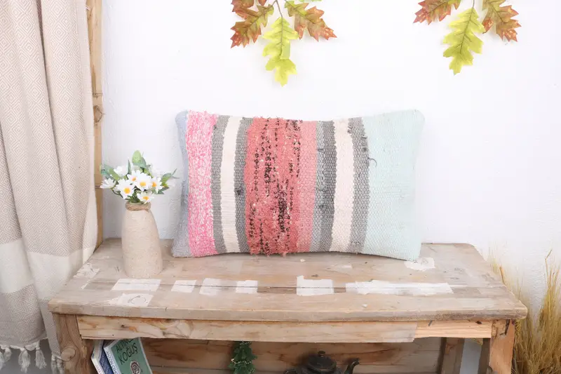 Art Deco Cushion Cover, Cushion Case, Throw Kilim Pillow, Turkish Pillow, 12x20 White Pillow Cover, Vintage Kilim Pillow - 1