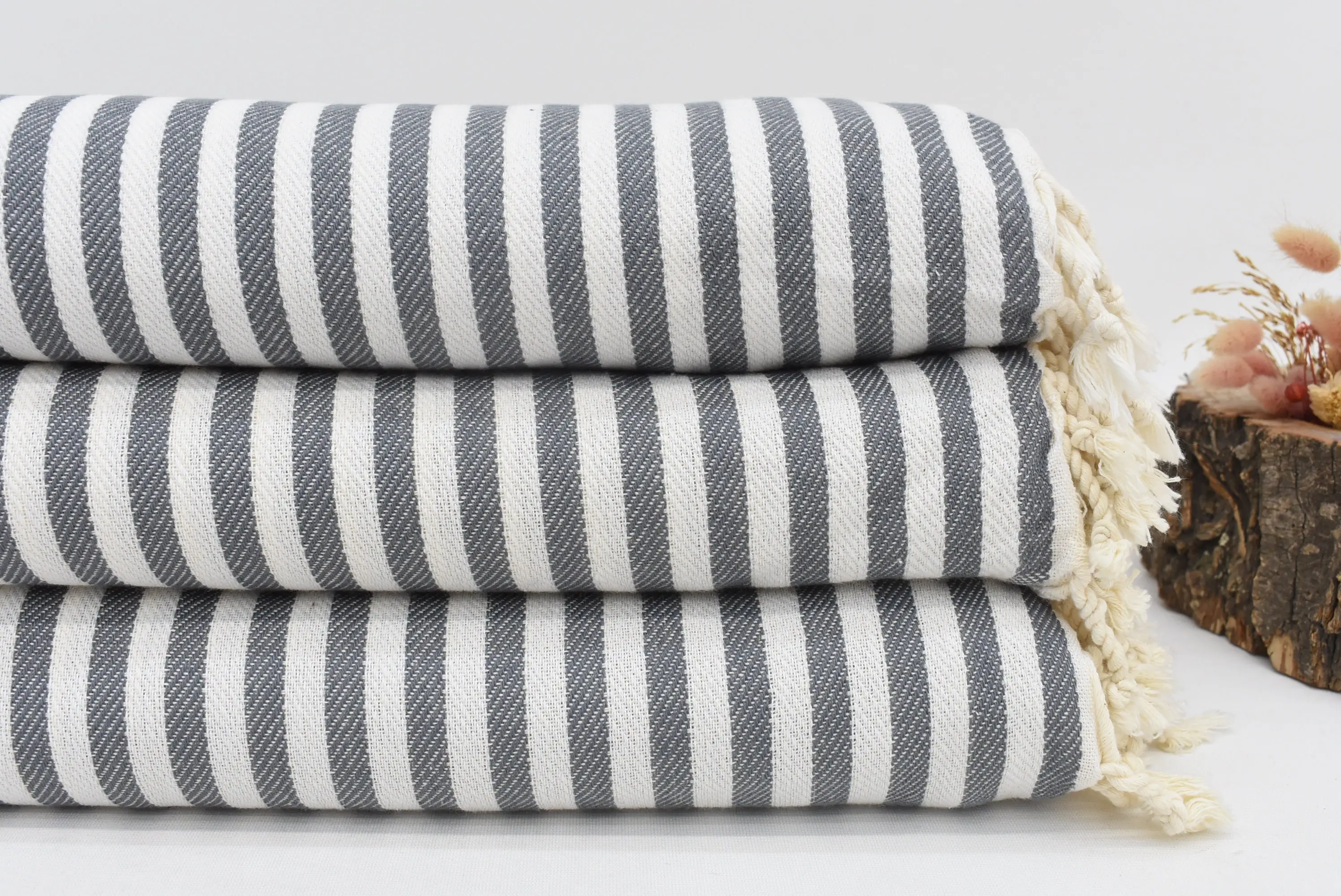 Xmas Gifts Dark Gray Striped Woven Throw Blanket, 103x75 Inches - 1