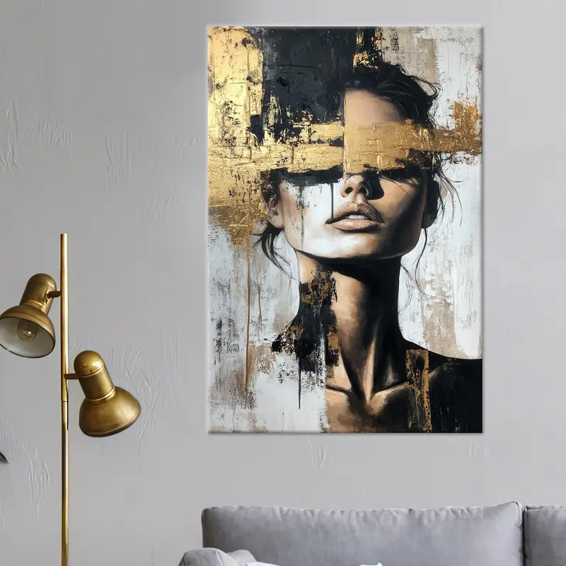 トレンディなゴールドと黒の女性のポートレート キャンバス プリント 女性用