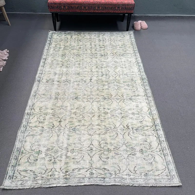 Turkish Rug, 4.3x7.6 ft Area Rug, Gray Moroccan Wool Vintage Rug - 1