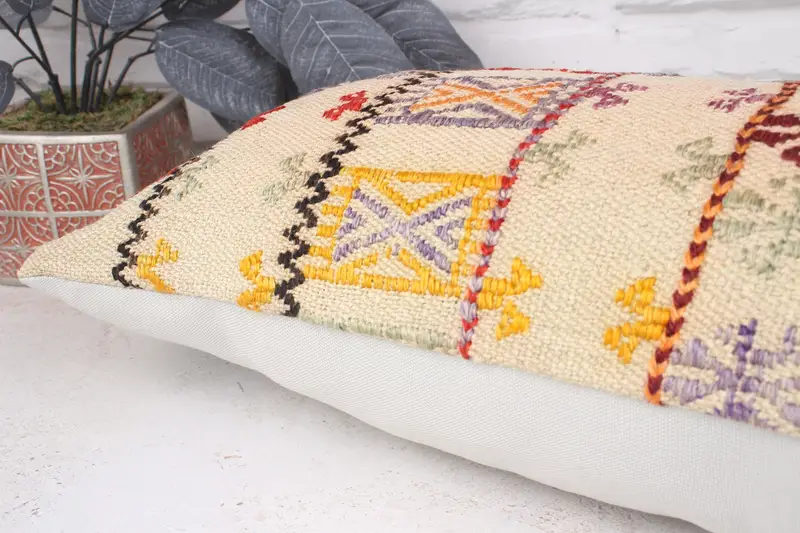 Bright Cushion Cover, Boho Pillow Sham Cover, 12x36 White Pillow Sham, Indoor Pillow Case, Turkish Pillow, Cushion, Throw Kilim Pillow - 6