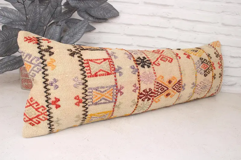 Bright Cushion Cover, Boho Pillow Sham Cover, 12x36 White Pillow Sham, Indoor Pillow Case, Turkish Pillow, Cushion, Throw Kilim Pillow - 3