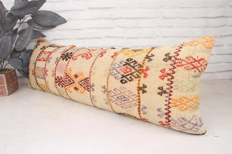 Bright Cushion Cover, Boho Pillow Sham Cover, 12x36 White Pillow Sham, Indoor Pillow Case, Turkish Pillow, Cushion, Throw Kilim Pillow - 4