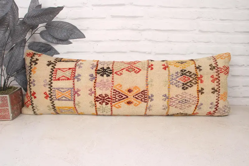 Bright Cushion Cover, Boho Pillow Sham Cover, 12x36 White Pillow Sham, Indoor Pillow Case, Turkish Pillow, Cushion, Throw Kilim Pillow - 1