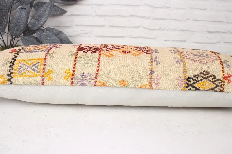 Bright Cushion Cover, Boho Pillow Sham Cover, 12x36 White Pillow Sham, Indoor Pillow Case, Turkish Pillow, Cushion, Throw Kilim Pillow - 5
