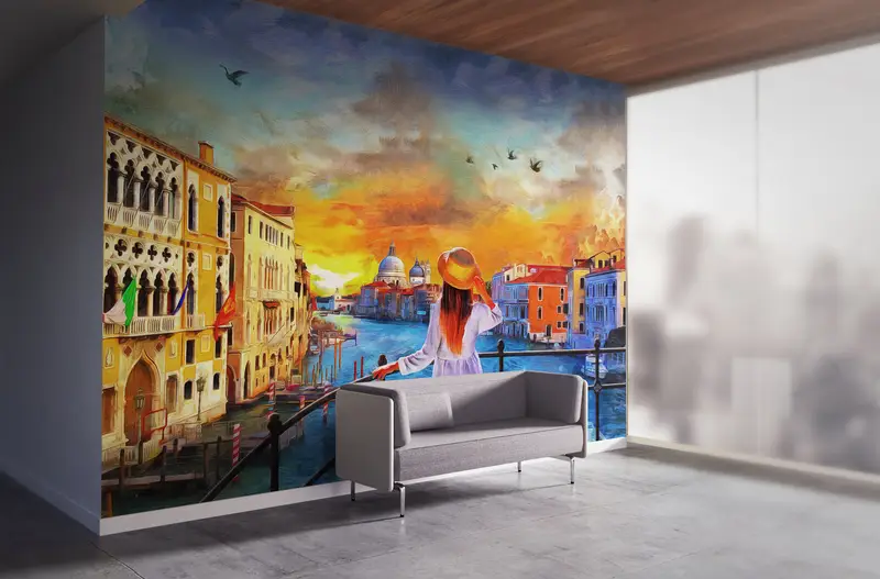 3d Wall Paper, Custom Wall Paper, Wall Paper Peel and Stick, , Oil Painting Print, Venice Wall Art, Girl Wall Painting, City Wall Paper, - 3