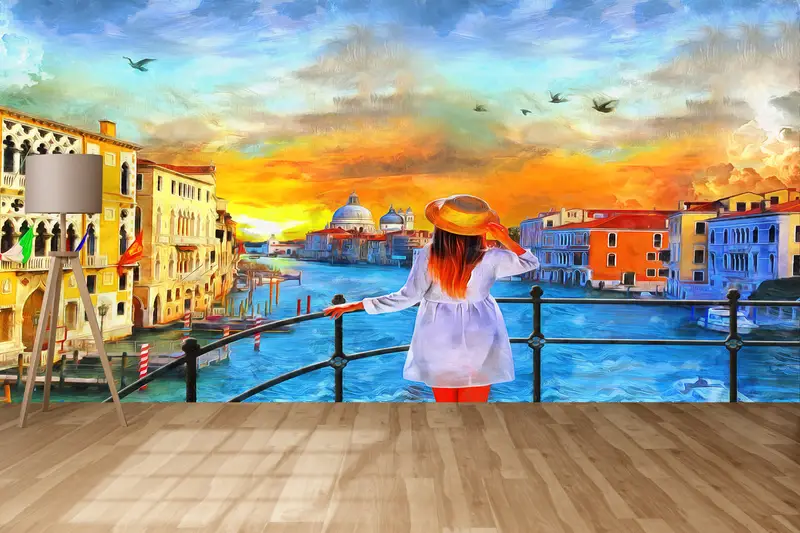 3d Wall Paper, Custom Wall Paper, Wall Paper Peel and Stick, , Oil Painting Print, Venice Wall Art, Girl Wall Painting, City Wall Paper, - 7