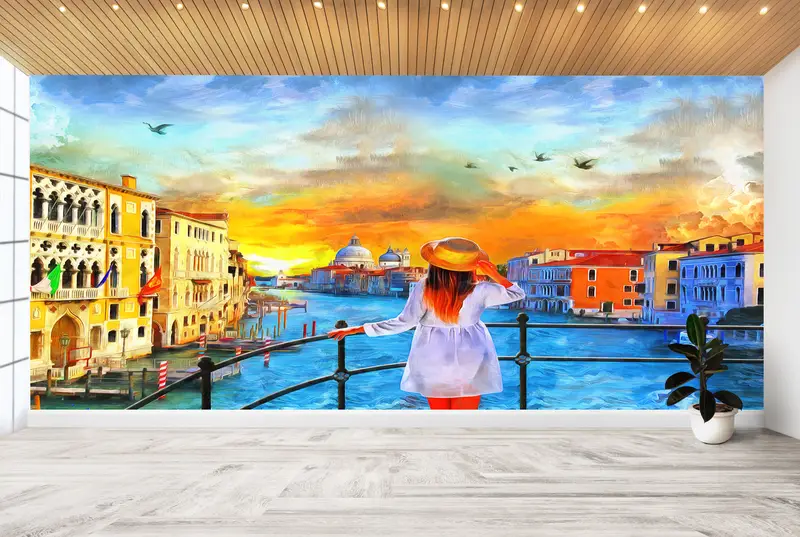 3d Wall Paper, Custom Wall Paper, Wall Paper Peel and Stick, , Oil Painting Print, Venice Wall Art, Girl Wall Painting, City Wall Paper, - 6