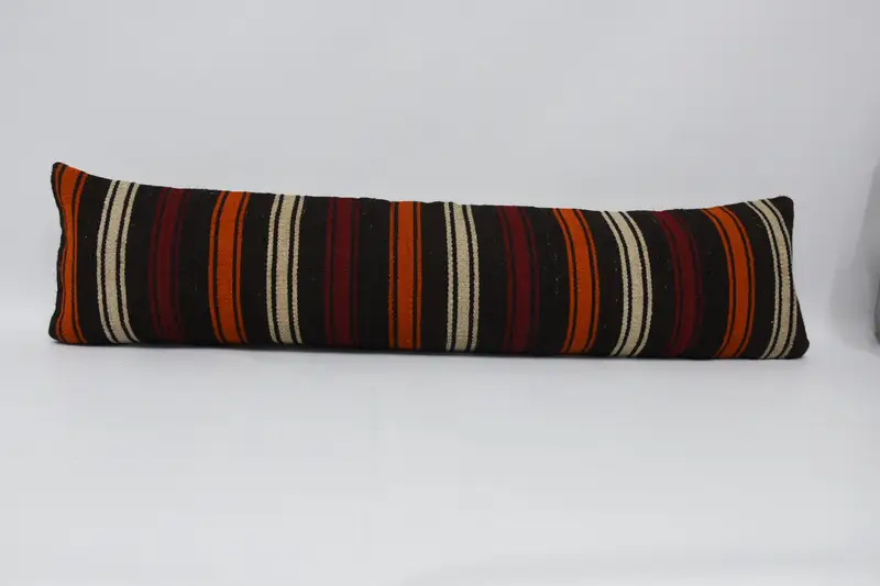 Turkish Wool Red Pillow Case, Striped Gift Rectangle 12x48 inch Pillow Cover - 1