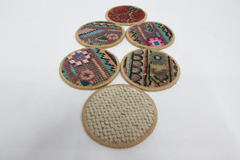 Bronze and White Woven Coasters, Unique Kilim Coasters