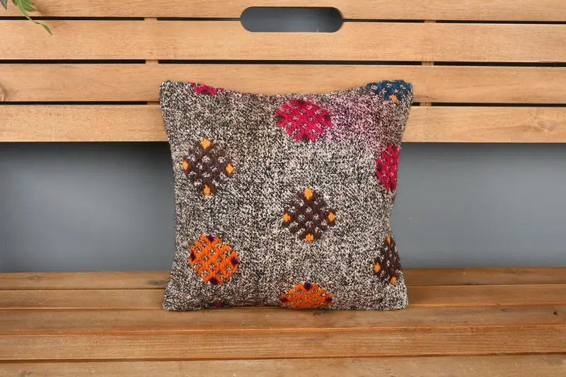 Interior Designer Pillow, Kilim Pillow Cover, 14x14 Brown Pillow Cover, Sofa Cushion Cover, Ethnical Kilim Rug Pillow, Pillow, Comfy Throw Pillow - 5