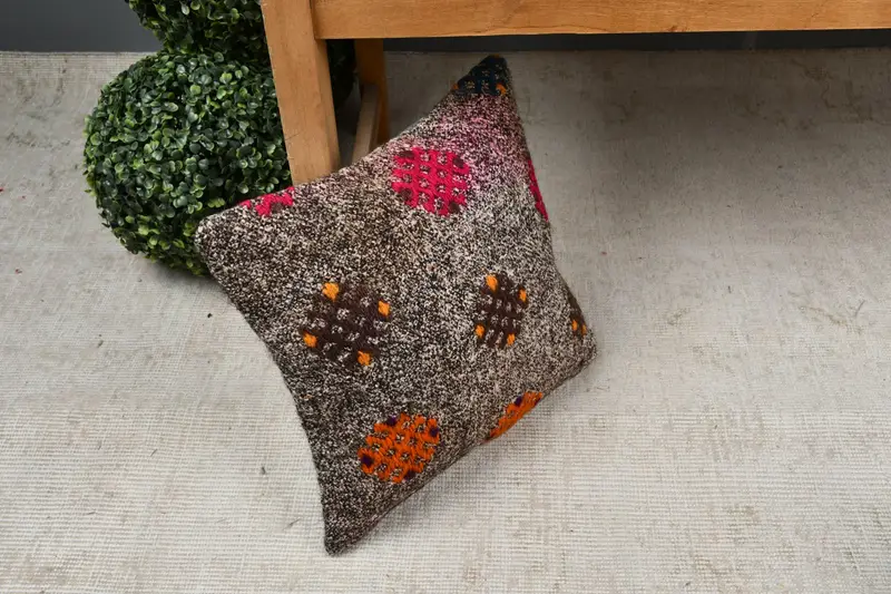 Interior Designer Pillow, Kilim Pillow Cover, 14x14 Brown Pillow Cover, Sofa Cushion Cover, Ethnical Kilim Rug Pillow, Pillow, Comfy Throw Pillow - 7