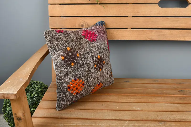 Interior Designer Pillow, Kilim Pillow Cover, 14x14 Brown Pillow Cover, Sofa Cushion Cover, Ethnical Kilim Rug Pillow, Pillow, Comfy Throw Pillow - 1