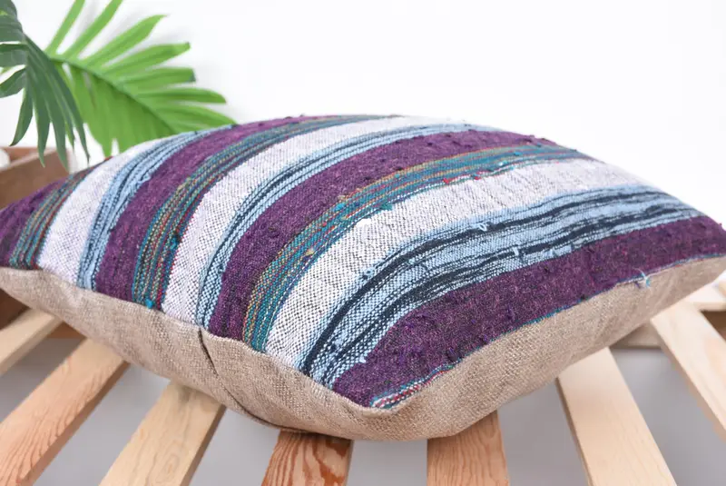 Knitted Cushion Cover, Cushion Case, Knitted Pillow, Oriental Cushion, Antique Pillows, Gift Pillow, 16x16 Purple Cushion, Handmade Kilim Cushion - 6