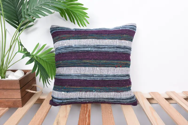 Knitted Cushion Cover, Cushion Case, Knitted Pillow, Oriental Cushion, Antique Pillows, Gift Pillow, 16x16 Purple Cushion, Handmade Kilim Cushion - 1