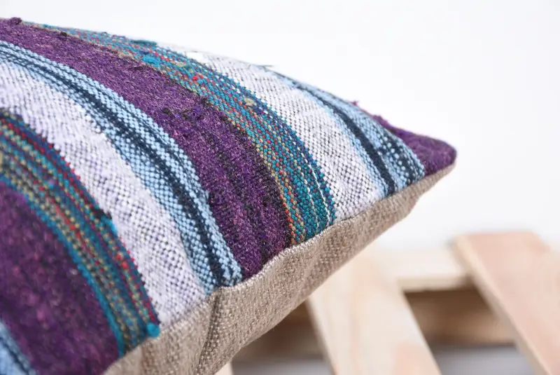 Knitted Cushion Cover, Cushion Case, Knitted Pillow, Oriental Cushion, Antique Pillows, Gift Pillow, 16x16 Purple Cushion, Handmade Kilim Cushion - 7
