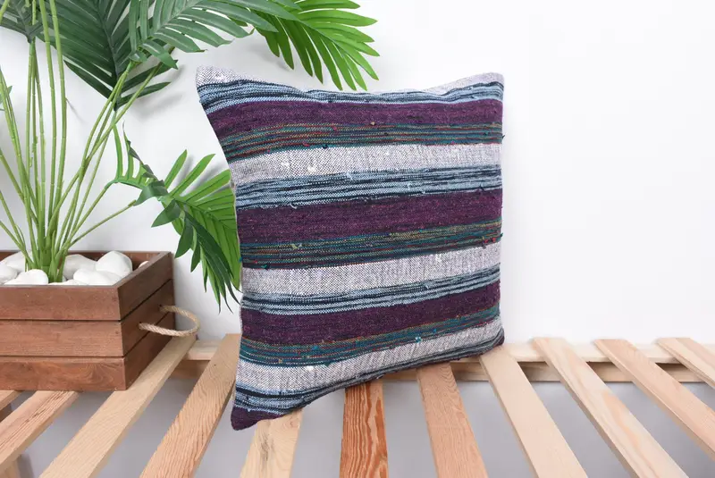 Knitted Cushion Cover, Cushion Case, Knitted Pillow, Oriental Cushion, Antique Pillows, Gift Pillow, 16x16 Purple Cushion, Handmade Kilim Cushion - 4
