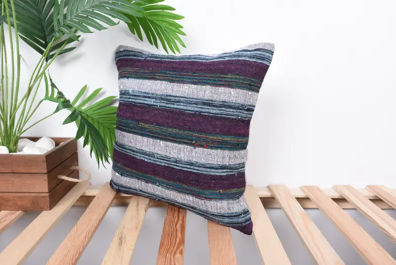 Knitted Cushion Cover, Cushion Case, Knitted Pillow, Oriental Cushion, Antique Pillows, Gift Pillow, 16x16 Purple Cushion, Handmade Kilim Cushion - 5