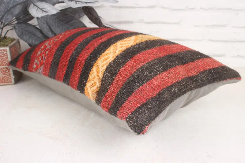 Turkish Bench Cushion Cover, Boho Pillow, Cushion Case, Kilim Cushion Sham, 12x20 Red Cushion Case, Nomadic Cushion Cover, Turkish Kilim Pillow - 6
