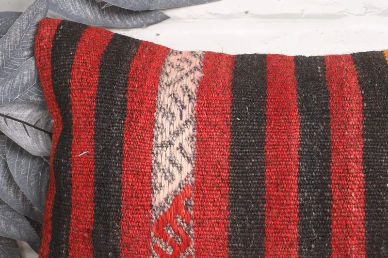 Turkish Bench Cushion Cover, Boho Pillow, Cushion Case, Kilim Cushion Sham, 12x20 Red Cushion Case, Nomadic Cushion Cover, Turkish Kilim Pillow - 2