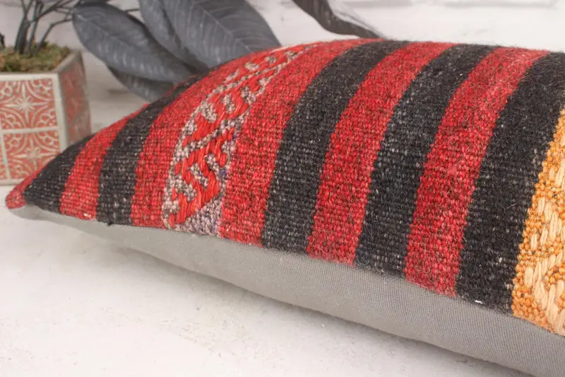 Turkish Bench Cushion Cover, Boho Pillow, Cushion Case, Kilim Cushion Sham, 12x20 Red Cushion Case, Nomadic Cushion Cover, Turkish Kilim Pillow - 7