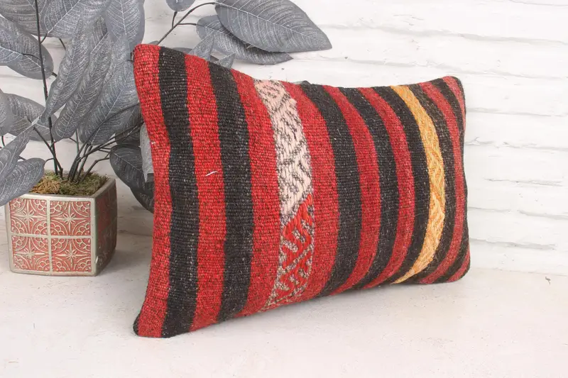 Turkish Bench Cushion Cover, Boho Pillow, Cushion Case, Kilim Cushion Sham, 12x20 Red Cushion Case, Nomadic Cushion Cover, Turkish Kilim Pillow - 3