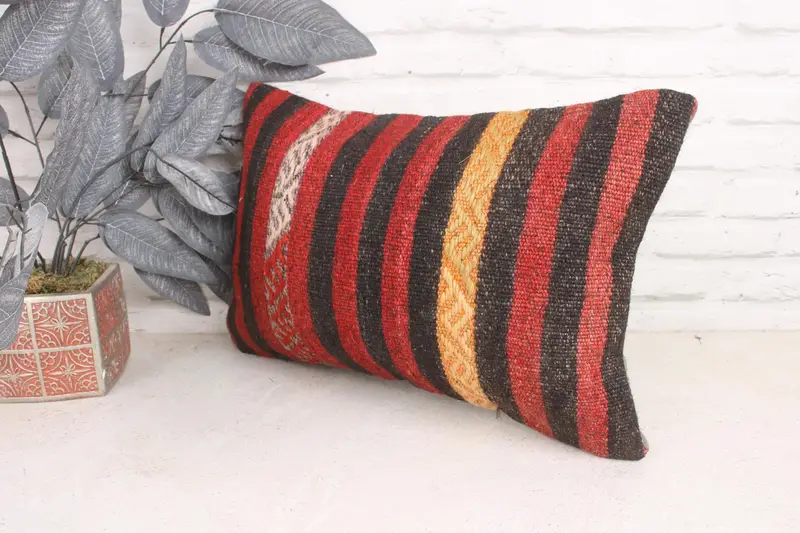 Turkish Bench Cushion Cover, Boho Pillow, Cushion Case, Kilim Cushion Sham, 12x20 Red Cushion Case, Nomadic Cushion Cover, Turkish Kilim Pillow - 4