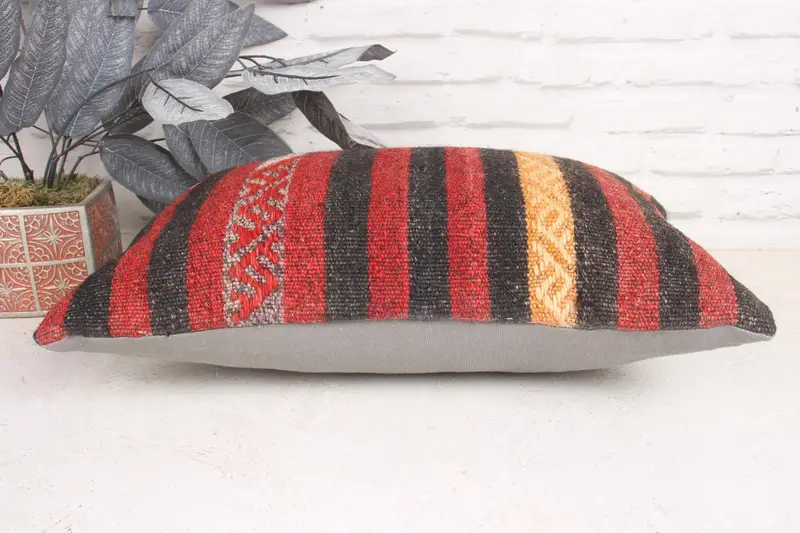 Turkish Bench Cushion Cover, Boho Pillow, Cushion Case, Kilim Cushion Sham, 12x20 Red Cushion Case, Nomadic Cushion Cover, Turkish Kilim Pillow - 5