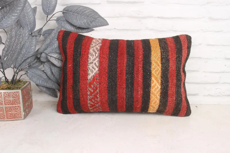 Turkish Bench Cushion Cover, Boho Pillow, Cushion Case, Kilim Cushion Sham, 12x20 Red Cushion Case, Nomadic Cushion Cover, Turkish Kilim Pillow - 1
