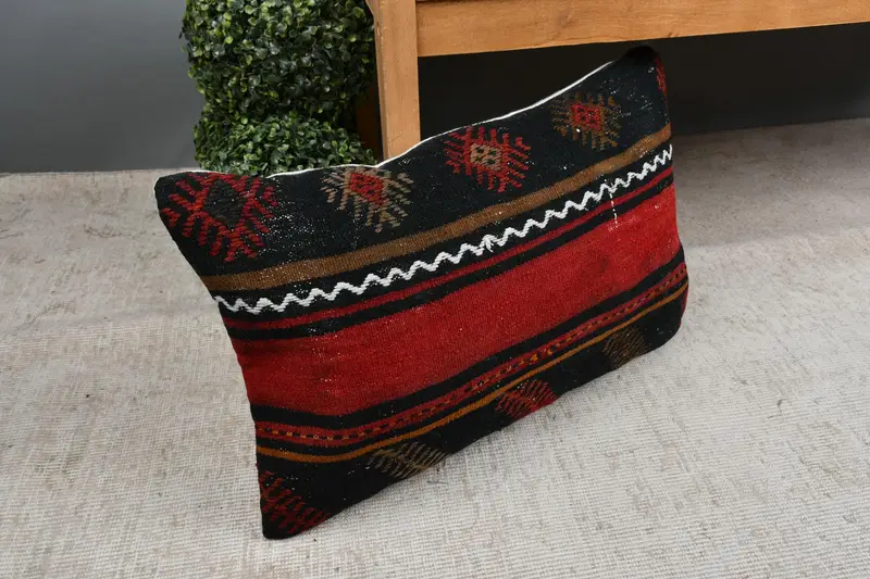 Morroccon Kilim Cushion Cushion Cover, 16x24 Red Pillow Case, Turkish Pillow, Pillow, Pet Pillow, Pillow for Couch, Vintage Kilim Pillow - 7