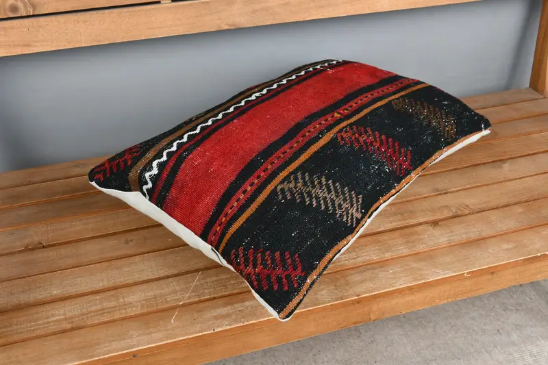 Morroccon Kilim Cushion Cushion Cover, 16x24 Red Pillow Case, Turkish Pillow, Pillow, Pet Pillow, Pillow for Couch, Vintage Kilim Pillow - 2