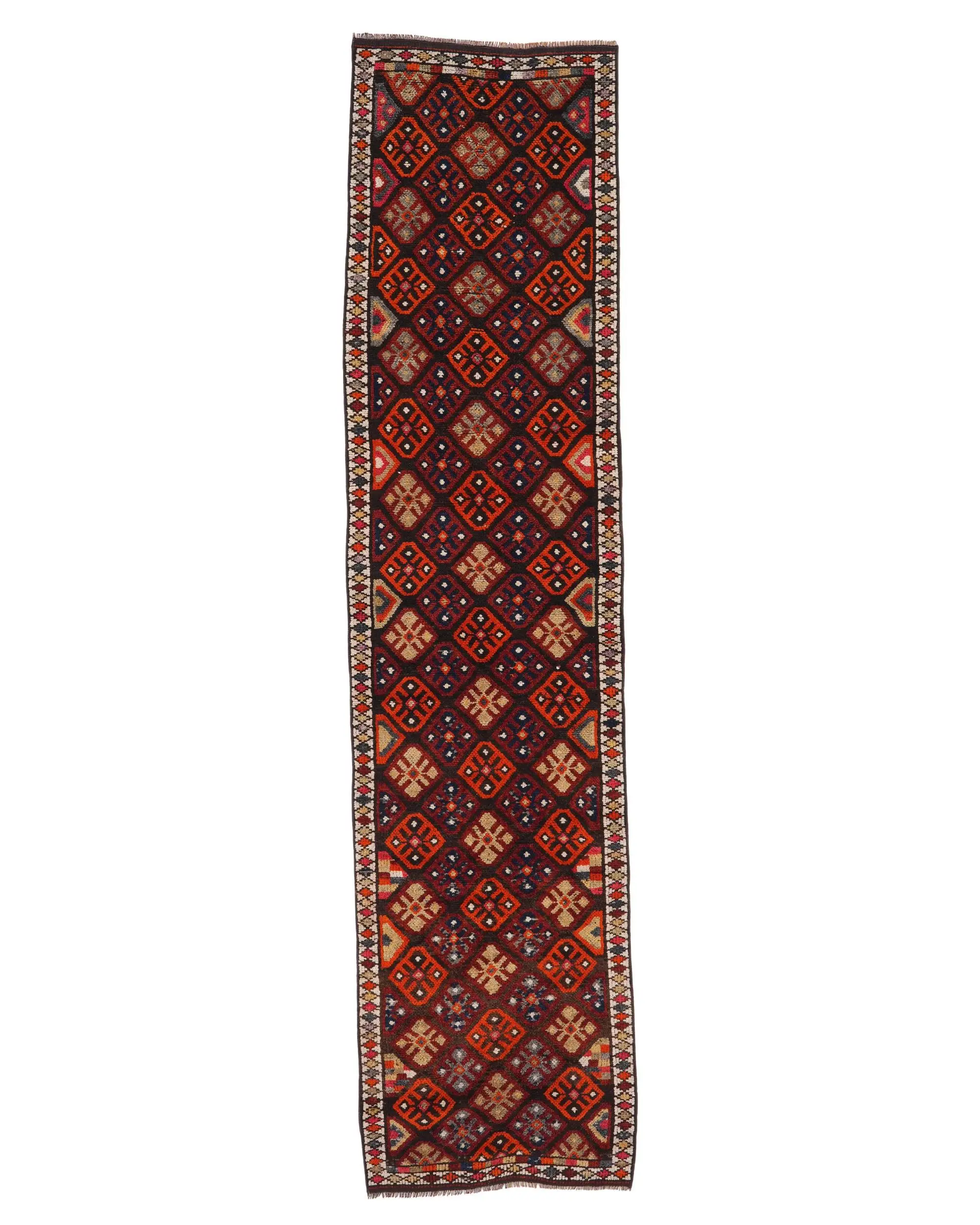 Turkish Runner Rug 2.8x11.8 ft, Vintage Herki Red Ombré Wool Rug - 1