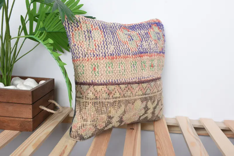 Pillow, Vintage Kilim Throw Pillow, Handmade Kilim Cushion, Kilim Pillow, Luxury Pillow Cover, 14x14 Blue Pillow Sham, Outdoor Bolster Pillow - 5