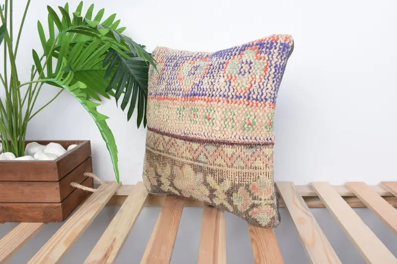 Pillow, Vintage Kilim Throw Pillow, Handmade Kilim Cushion, Kilim Pillow, Luxury Pillow Cover, 14x14 Blue Pillow Sham, Outdoor Bolster Pillow - 4