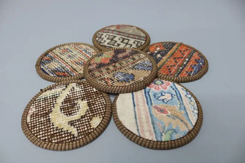 Brown and Green Kilim Coaster, Unique Boho Home Decor Coaster