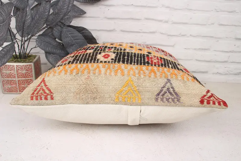 Sofa Cushion, Cushion, Handmade Kilim Cushion, Turkish Pillow, Pillow for Sofa, 18x18 Orange Pillow Case, Traditional Cushion Cover - 5