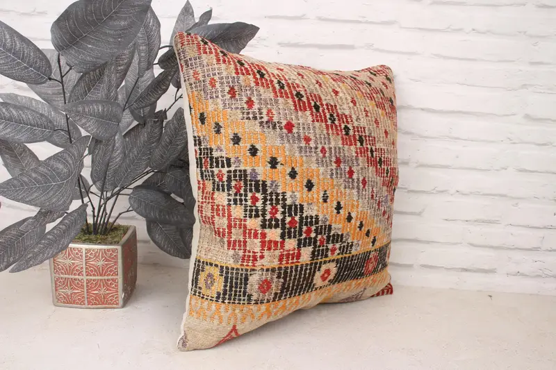 Sofa Cushion, Cushion, Handmade Kilim Cushion, Turkish Pillow, Pillow for Sofa, 18x18 Orange Pillow Case, Traditional Cushion Cover - 3
