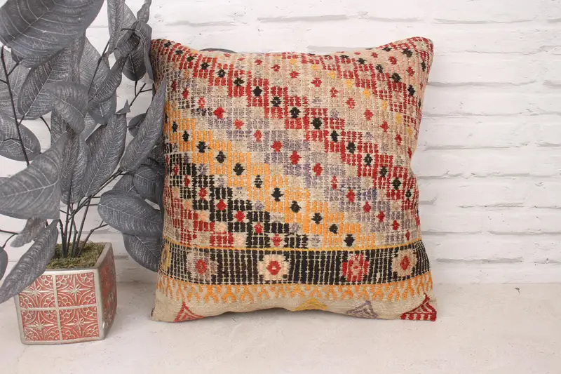 Sofa Cushion, Cushion, Handmade Kilim Cushion, Turkish Pillow, Pillow for Sofa, 18x18 Orange Pillow Case, Traditional Cushion Cover - 1