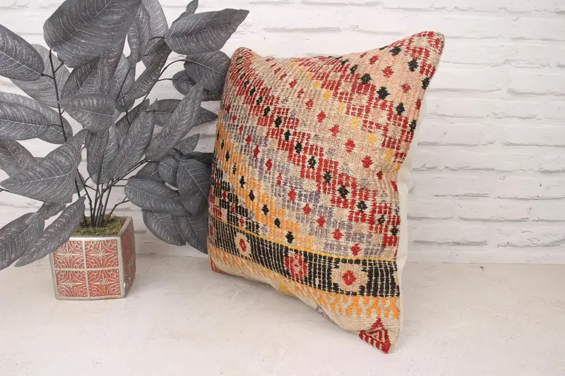 Sofa Cushion, Cushion, Handmade Kilim Cushion, Turkish Pillow, Pillow for Sofa, 18x18 Orange Pillow Case, Traditional Cushion Cover - 4