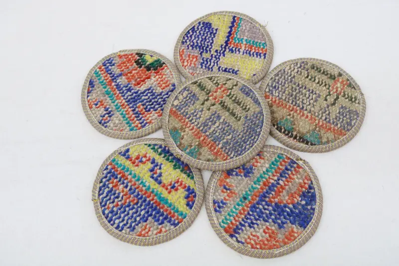 Bohemian Beige and Brown Round Coaster, Set of Six Coasters