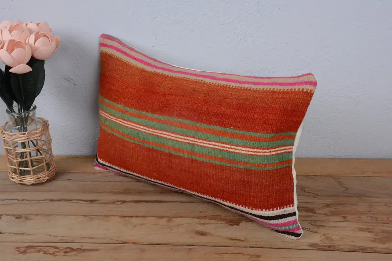 Cushion Case, Farmhouse Cushion Case, 12x20 Red Pillow Case, Interior Designer Pillow, Ethnical Kilim Rug Pillow, Vintage Kilim Pillow - 4