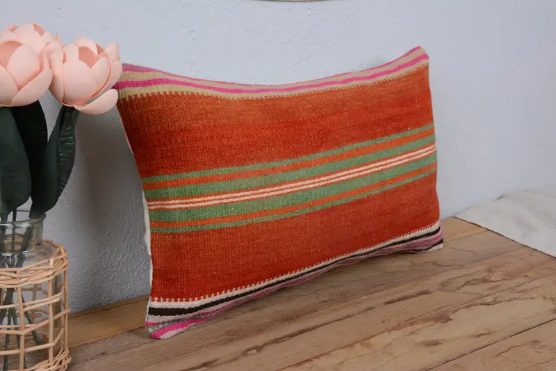 Cushion Case, Farmhouse Cushion Case, 12x20 Red Pillow Case, Interior Designer Pillow, Ethnical Kilim Rug Pillow, Vintage Kilim Pillow - 1
