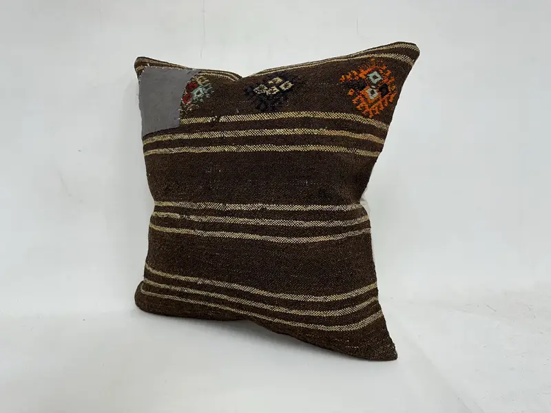 Meditationskissenbedeckung, Kissen für Couch, 20x20 braune Kissenbedeckung, Kissenbedeckung, Kilim -Kissenschein, Vintage -Kissen - 4