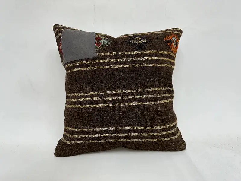 Meditationskissenbedeckung, Kissen für Couch, 20x20 braune Kissenbedeckung, Kissenbedeckung, Kilim -Kissenschein, Vintage -Kissen - 1