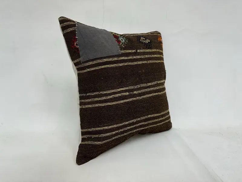 Meditationskissenbedeckung, Kissen für Couch, 20x20 braune Kissenbedeckung, Kissenbedeckung, Kilim -Kissenschein, Vintage -Kissen - 3