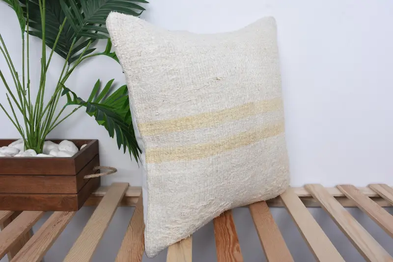 Sofa Bolster Cushion Cover, Pillow Case, Pillow for Sofa, Retro Cushion, Boho Pillow Sham Cover, 18x18 White Pillow Sham, Handmade Kilim Cushion - 4