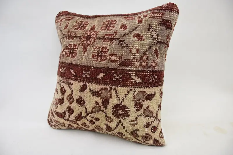 14x14 Beige Cushion Case, Cushion Cover, Antique Pillows, Toss Cushion Case, Vintage Pillow, Vintage Kilim Throw Pillow - 3