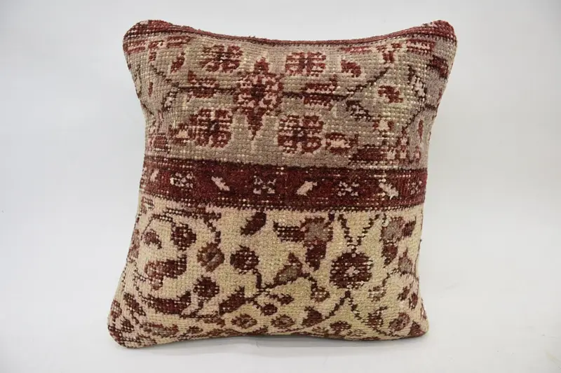 14x14 Beige Cushion Case, Cushion Cover, Antique Pillows, Toss Cushion Case, Vintage Pillow, Vintage Kilim Throw Pillow - 1