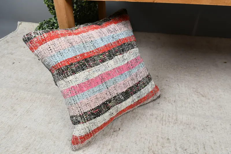 16x16 Blue Pillow Sham, Kilim Cushion Sham, Interior Designer Pillow, Pillow Cover, Retro Pillow, Home Decor Pillow, Handwoven Cushion - 7