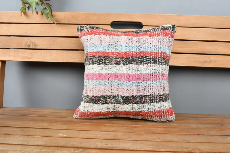 16x16 Blue Pillow Sham, Kilim Cushion Sham, Interior Designer Pillow, Pillow Cover, Retro Pillow, Home Decor Pillow, Handwoven Cushion - 6